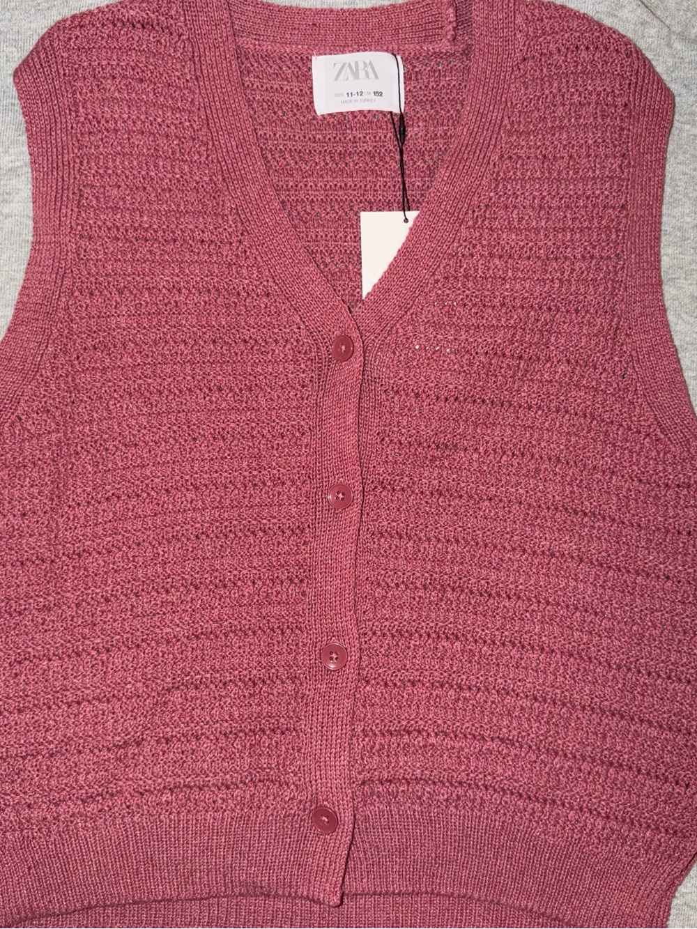 ZARA Girls Dusty Rose Knit Buttoned Sweater Vest